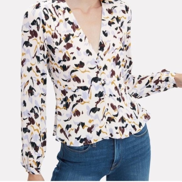 A  L  C Tessa 100 Silk Button Down Blouse Size 2 - Picture 2 of 9